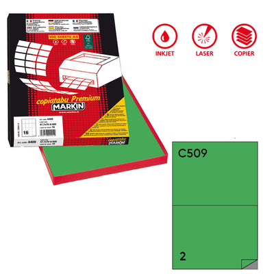 Etichette adesive C/509 - in carta - permanenti - 210 x 148,5 mm - 2 et/fg - 100 fogli - verde - Markin