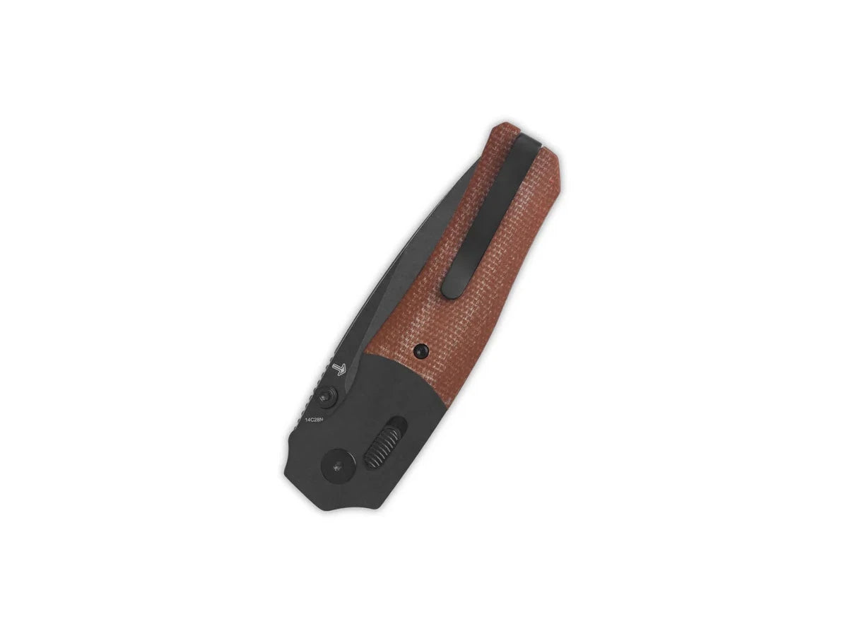 Dettaglio lama 14C28N black QSP Vault micarta tan 8,3 cm glyde lock