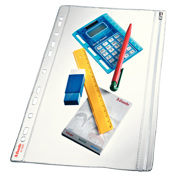 Buste forate con zip - PVC - 19 x 30 cm - Esselte - conf. 5 pezzi