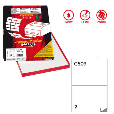 Etichette adesive C/509 - in carta - extra permanenti - 210 x 148,4 mm - 2 et/fg - 100 fogli - bianco - Markin