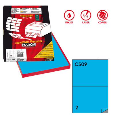 Etichette adesive C/509 - in carta - permanenti - 210 x 148,5 mm - 2 et/fg - 100 fogli - blu - Markin