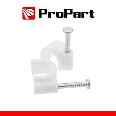 Clip con chiodini con fermacavo tondo 7mm bianco 100pz