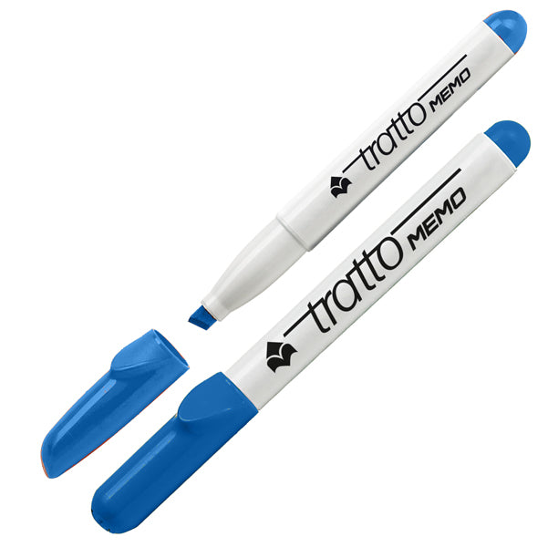 Pennarello Tratto Memo - a secco - per lavagne cancellabili - punta a scalpello - tratto 6,5mm - blu - Tratto