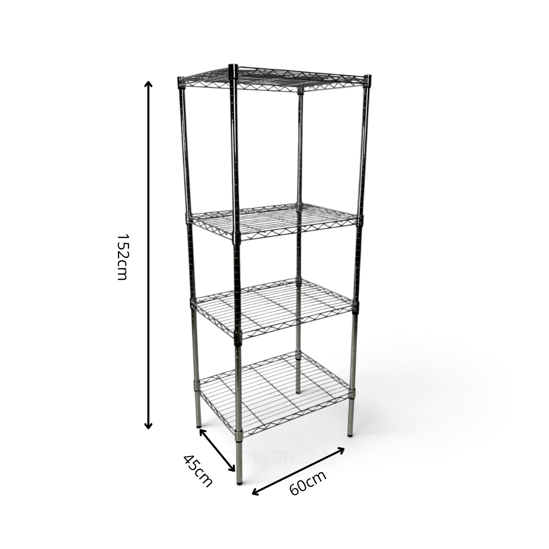Metallika Scaffale Modulare in Acciaio Cromato 60 × 45 × H 152 cm, 4 Ripiani