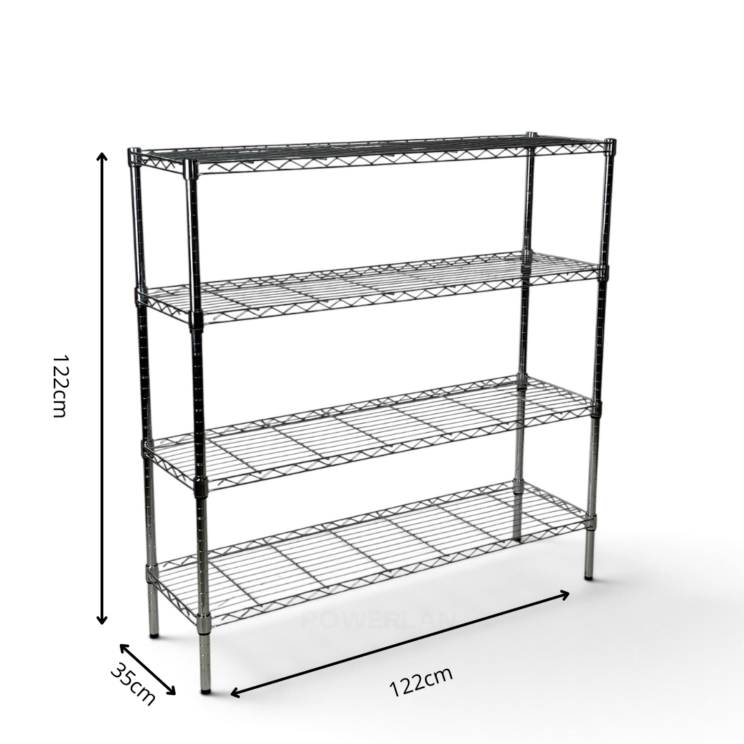 Metallika Scaffale Modulare in Acciaio Cromato 122 × 35 × H 122 cm, 4 Ripiani