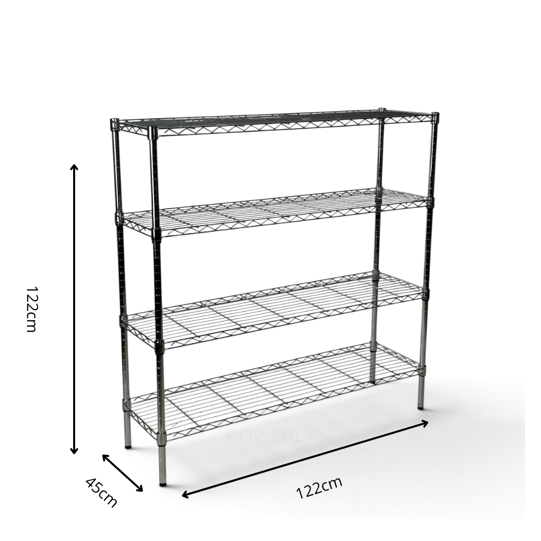 Metallika Scaffale Modulare in Acciaio Cromato 122 × 45 × H 122 cm, 4 Ripiani