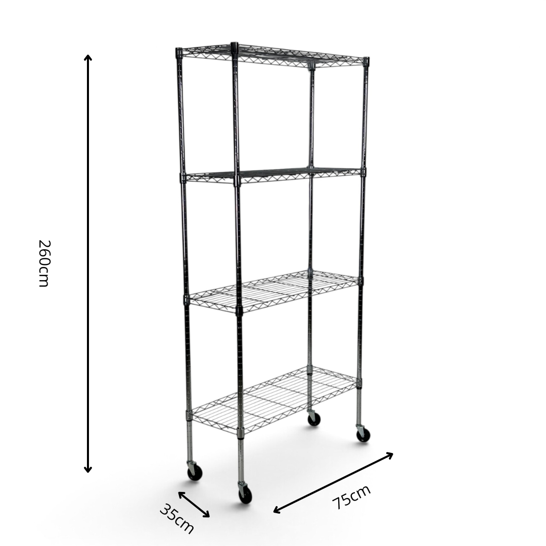 Metallika Scaffale Modulare in Acciaio Cromato 75 × 35 × H 252 cm, 4 Ripiani