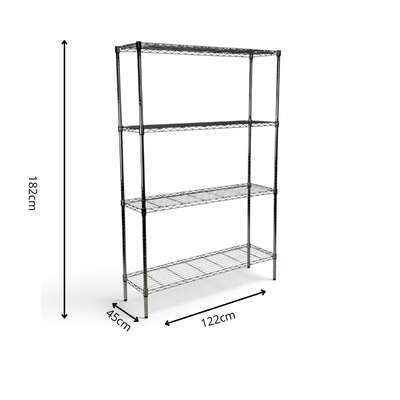 Metallika Scaffale Modulare in Acciaio Cromato 122 × 45 × H 182 cm, 4 Ripiani