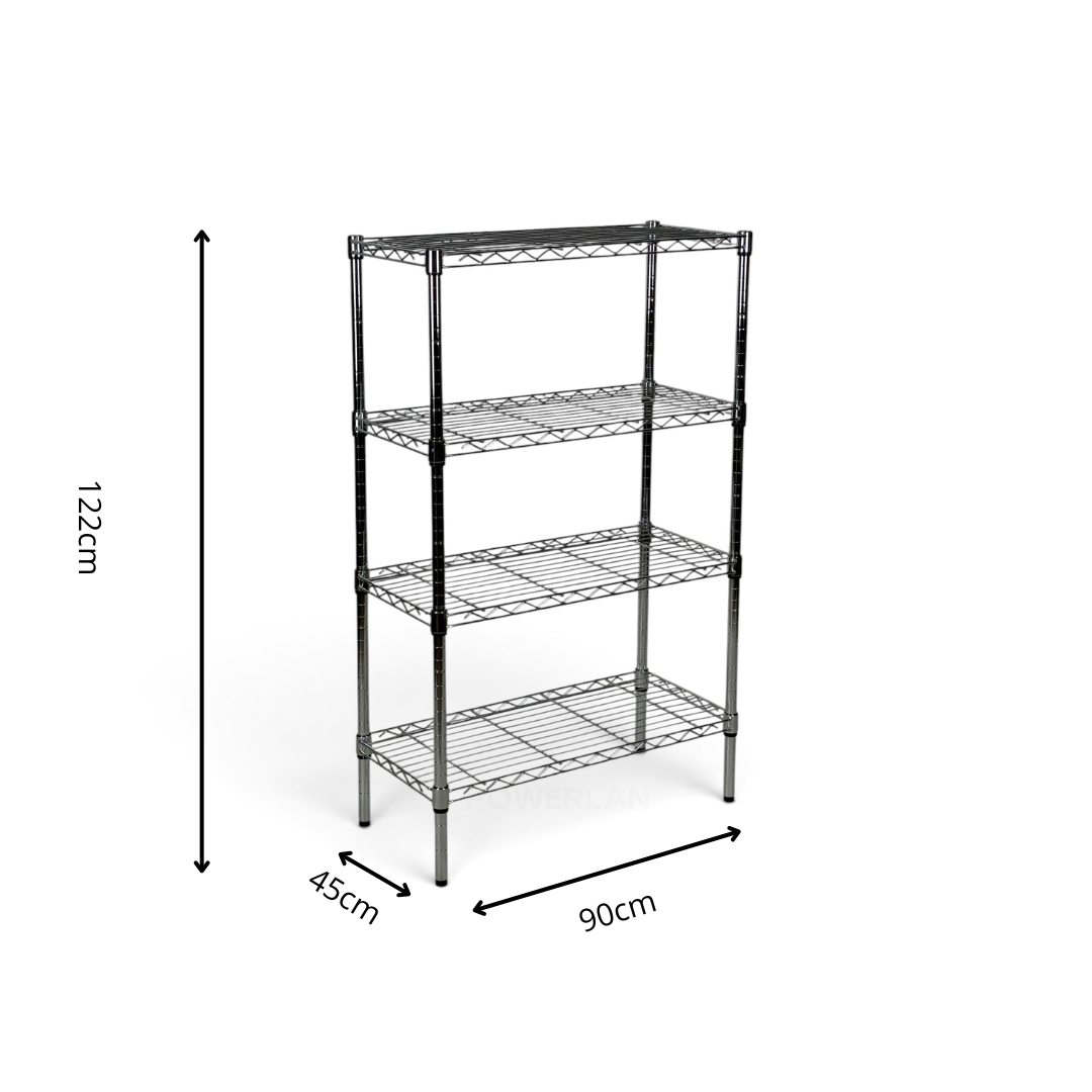Metallika Scaffale Modulare in Acciaio Cromato 90 × 45 × H 122 cm, 4 Ripiani