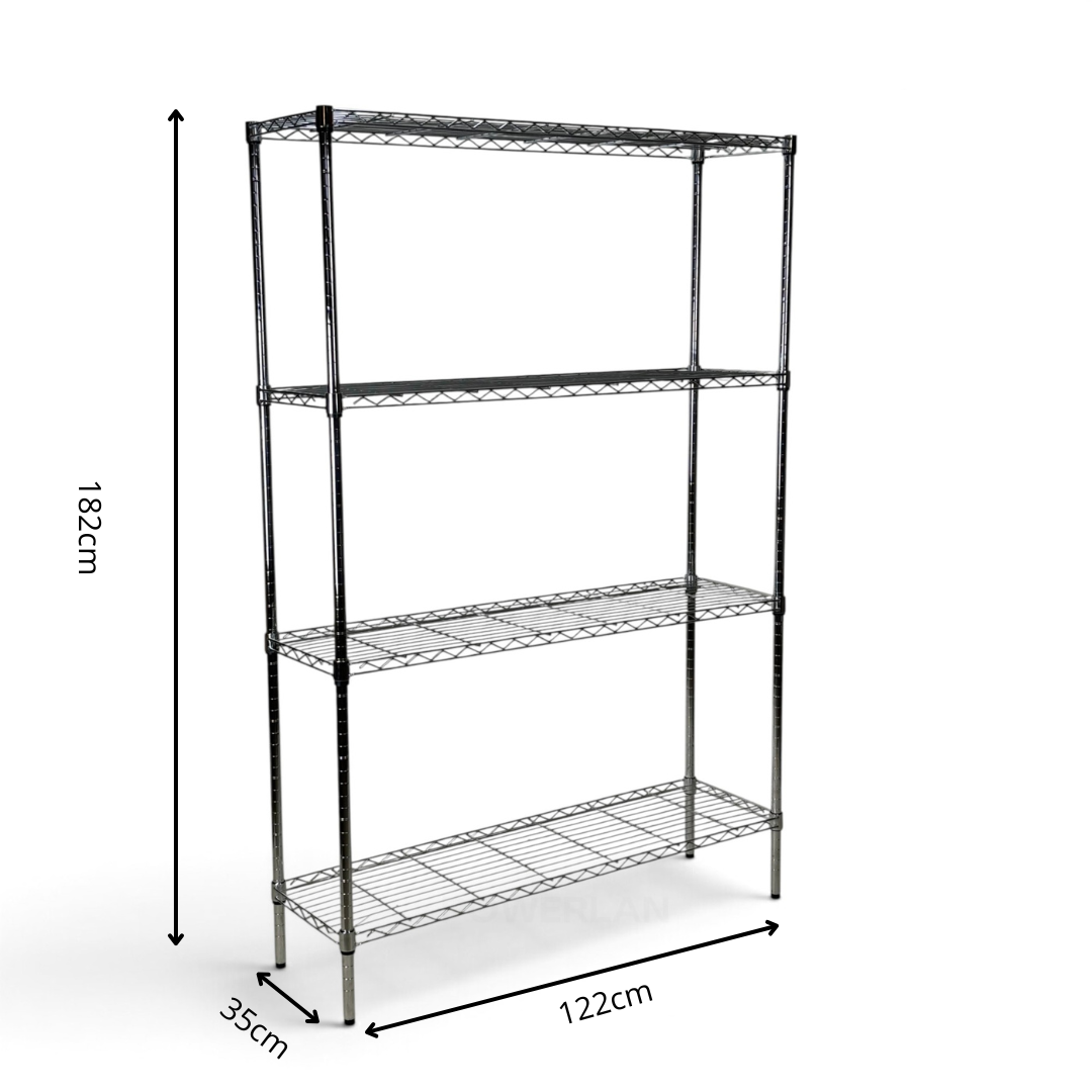 Metallika Scaffale Modulare in Acciaio Cromato 122 × 35 × H 182 cm, 4 Ripiani