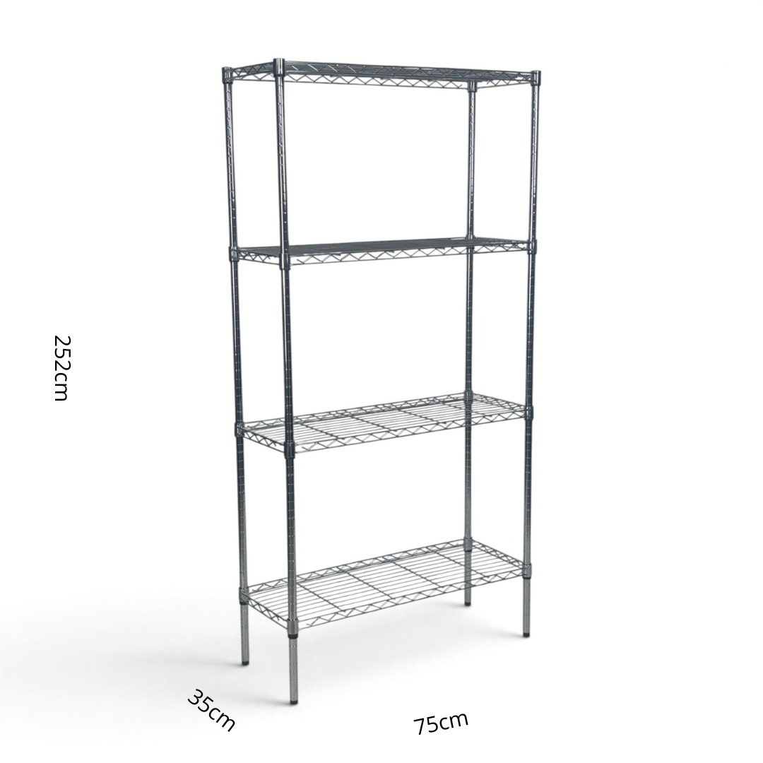Metallika Scaffale Modulare in Acciaio Cromato 75 × 35 × H 252 cm, 4 Ripiani