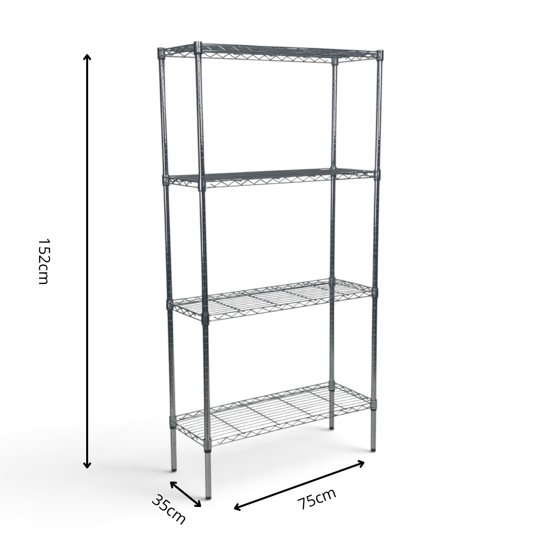 Metallika Scaffale Modulare in Acciaio Cromato 75 × 35 × H 152 cm, 4 Ripiani