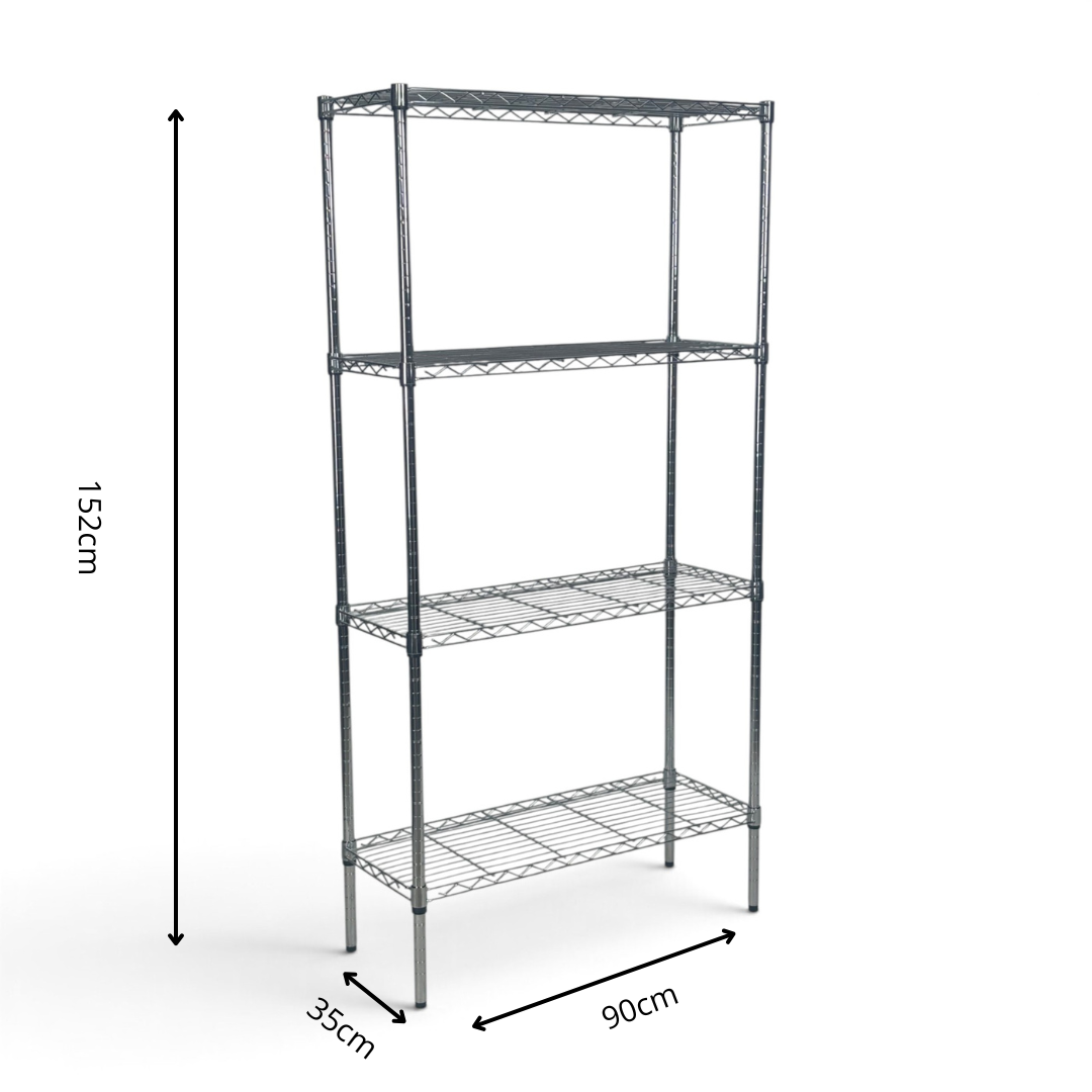 Metallika Scaffale Modulare in Acciaio Cromato 90 × 35 × H 152 cm, 4 Ripiani