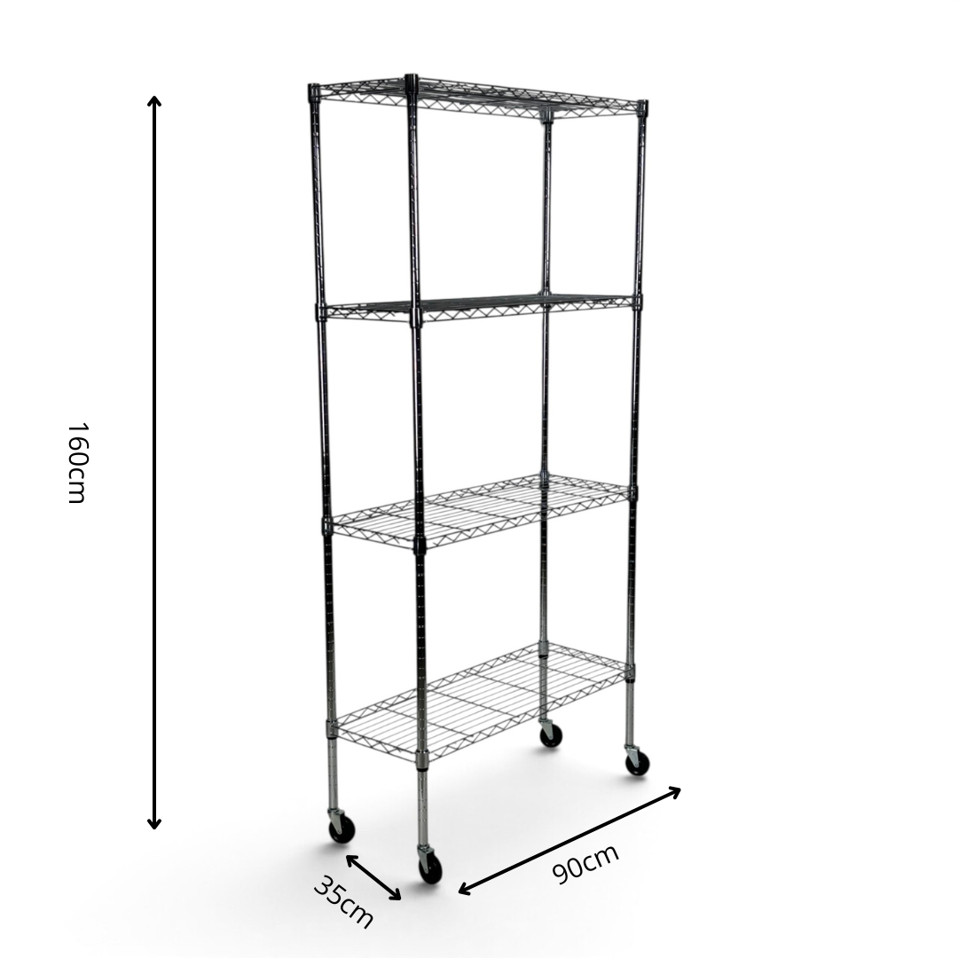 Metallika Scaffale Modulare in Acciaio Cromato 90 × 35 × H 152 cm, 4 Ripiani