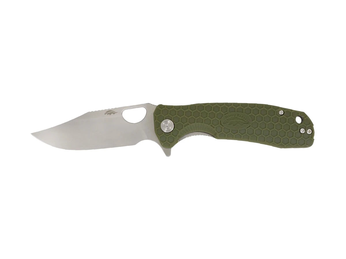 Honey Badger Clip Point Medium FRN verde HB4071, lama 8Cr13MoV falso filo Bowie