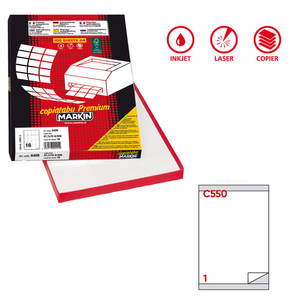 Etichette adesive C/550 - in carta - permanenti - 210 x 280 mm - 1 et/fg - 100 fogli - bianco - Markin