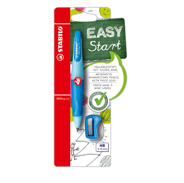 Portamine Easyergo - 3,15mm - per destrosi + affilamine - fusto azzurro - Stabilo