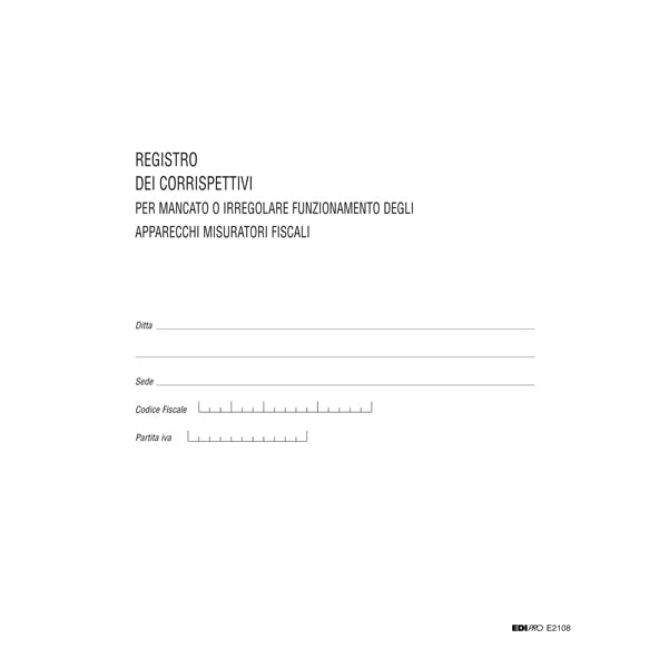 Registro Iva corrispettivi per mancato funzionamento registro cassa - 31 x 24,5cm - 46pg - pagine numerate - Edipro