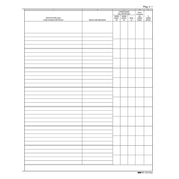 Registro infortuni - 31 x 24,5cm - 15 pagine - Edipro