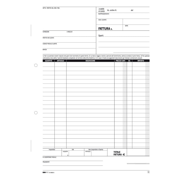 Blocco fatture 1 aliquota Iva - 50/50 fogli autoricalcanti - 29,7 x 21cm - Edipro