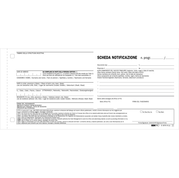 Scheda di notifica - fogli snap - 25 fogli 2 copie autoricalcanti - 10 x 22cm - Edipro - conf. 250 pezzi