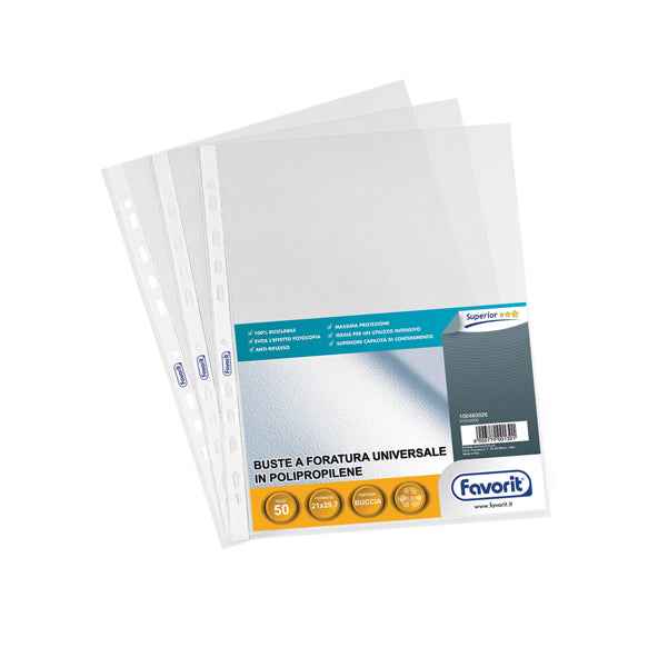 Buste forate Special PP - Superior - buccia - 21 x 29,7 cm - trasparente - Favorit - conf. 50 pezzi
