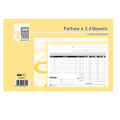 Blocco fatture 3 aliquote Iva - 50 fogli 2 copie autoricalcanti - 15 x 23cm - Edipro