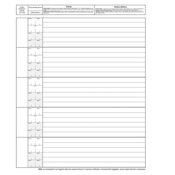 Registro antiriciclaggio operatori non finanziari - 31 x 24 - 96 fogli - Edipro