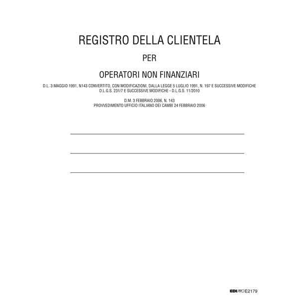 Registro antiriciclaggio operatori non finanziari - 31 x 24 - 96 fogli - Edipro