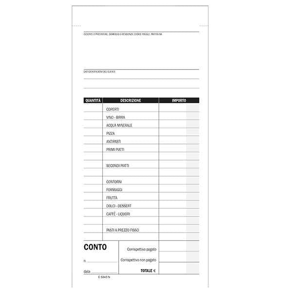 Blocco conto ristorante con dettaglio voci - uso mano - 22 x 10cm - 100 fogli - Edipro
