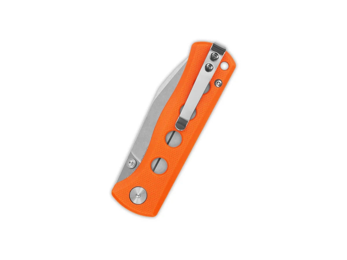 Dettaglio manico G-10 arancione QSP Canary Folder liner lock ceramic