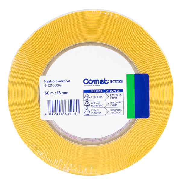 Nastro biadesivo - 15 mm x 50 m - PP - trasparente - Comet