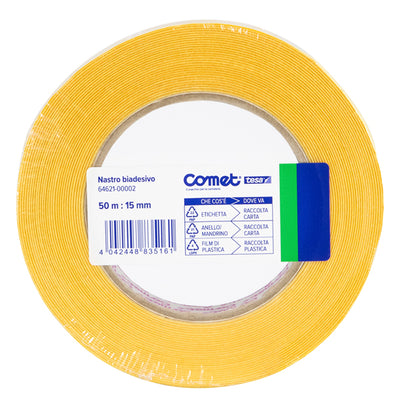 Nastro biadesivo - 15 mm x 50 m - PP - trasparente - Comet