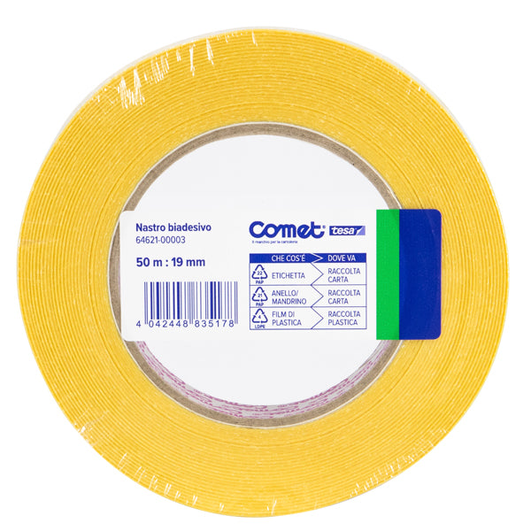 Nastro biadesivo - 19 mm x 50 m - PP - trasparente - Comet