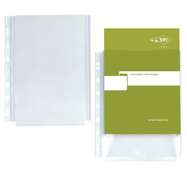 Buste forate Atla GS - PP - 21 x 29,7 cm - c/soffietto - trasparente buccia - Sei Rota - conf. 10 pezzi