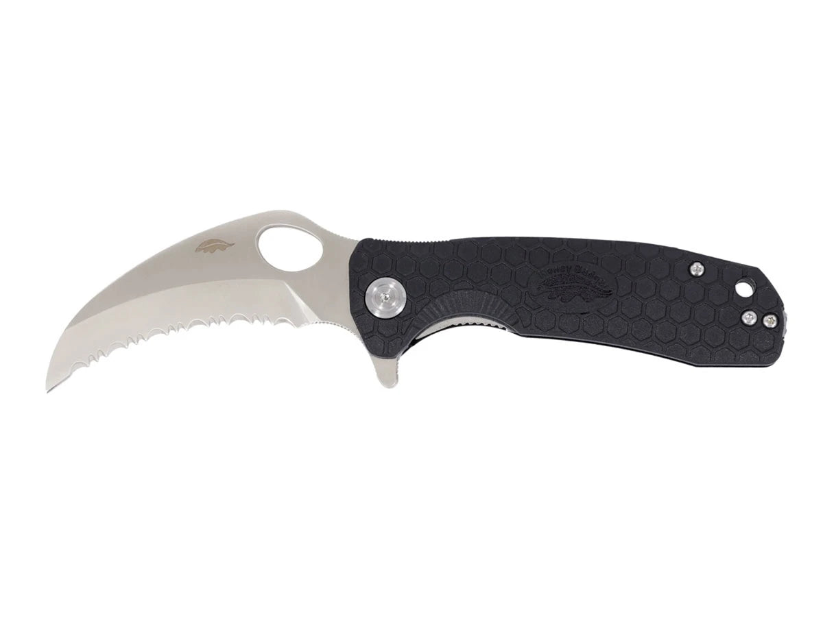 Honey Badger Claw Large Serrated FRN nero HB1111, lama 8Cr13MoV dentellata artiglio
