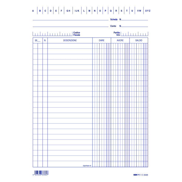 Schede - dare/avere/saldo - 21 x 15 cm - Edipro - conf. 100 pezzi