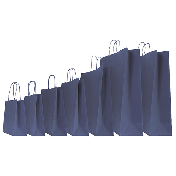 Shopper Twisted - maniglie cordino - 45 x 15 x 50 cm - carta kraft - blu - Mainetti Bags - conf. 25 pezzi