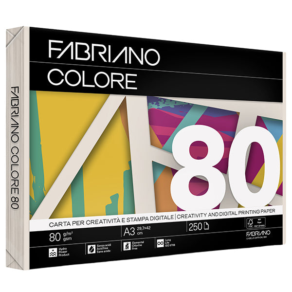Carta Fabriano Colore - A3 - 80 gr - colori tenui avorio - Fabriano - conf. 250 fogli
