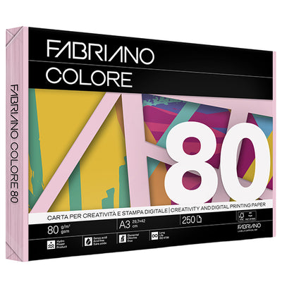 Carta Fabriano Colore - A3 - 80 gr - colori tenui rosa - Fabriano - conf. 250 fogli