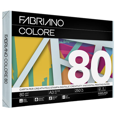 Carta Fabriano Colore - A3 - 80 gr - colori tenui celeste chiaro - Fabriano - conf. 250 fogli