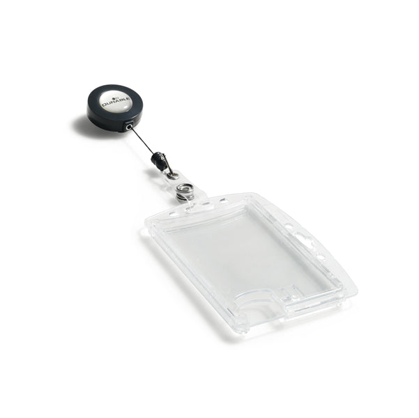 Portabadge Duo in acrilico con chiocciola - 2 tessere inseribili - 5,4 x 9 cm - Durable - conf. 10 pezzi