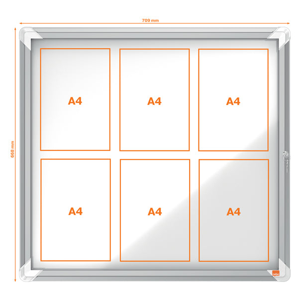 Bacheca per esterni - fondo magnetico bianco - 6 fogli A4 - orizzontale - Nobo