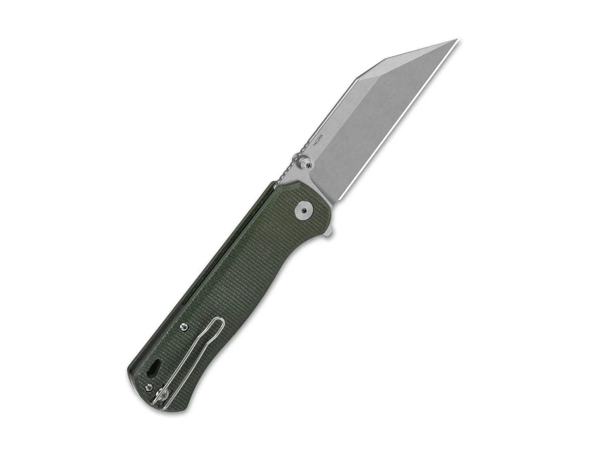 Dettaglio lama Wharncliffe 14C28N QSP Swordfish Micarta verde 9,2 cm