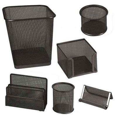Set scrivania - 6 accessori - rete metallica - nero - Lebez
