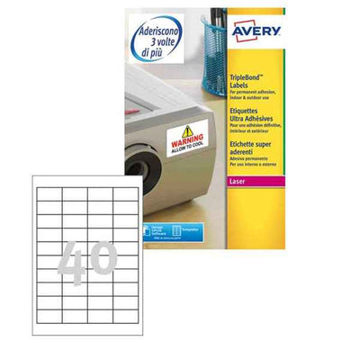 Etichette adesive extra strong L6140 - in poliestere - laser - permanenti - 45,7 x 25,4 mm - 40 et/fg - 20 fogli - bianco - Avery