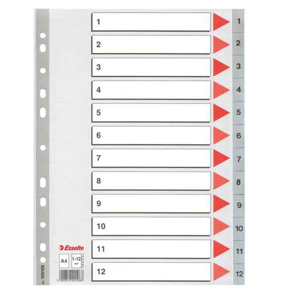 Separatore numerico 1/12 - PP - A4 - 22,5x29,7 cm - grigio - Esselte