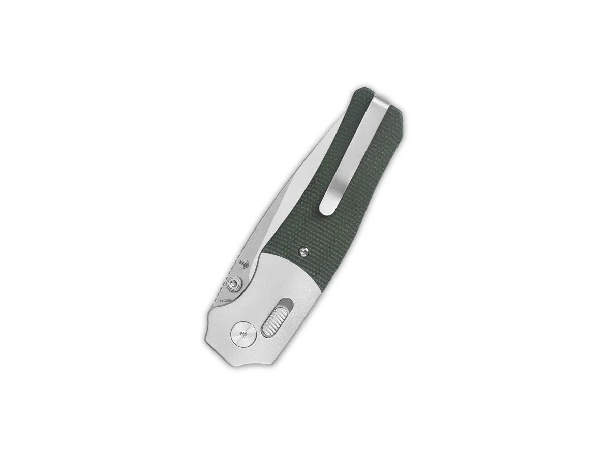 Dettaglio lama 14C28N QSP Vault micarta verde 8,3 cm 123 g glyde lock