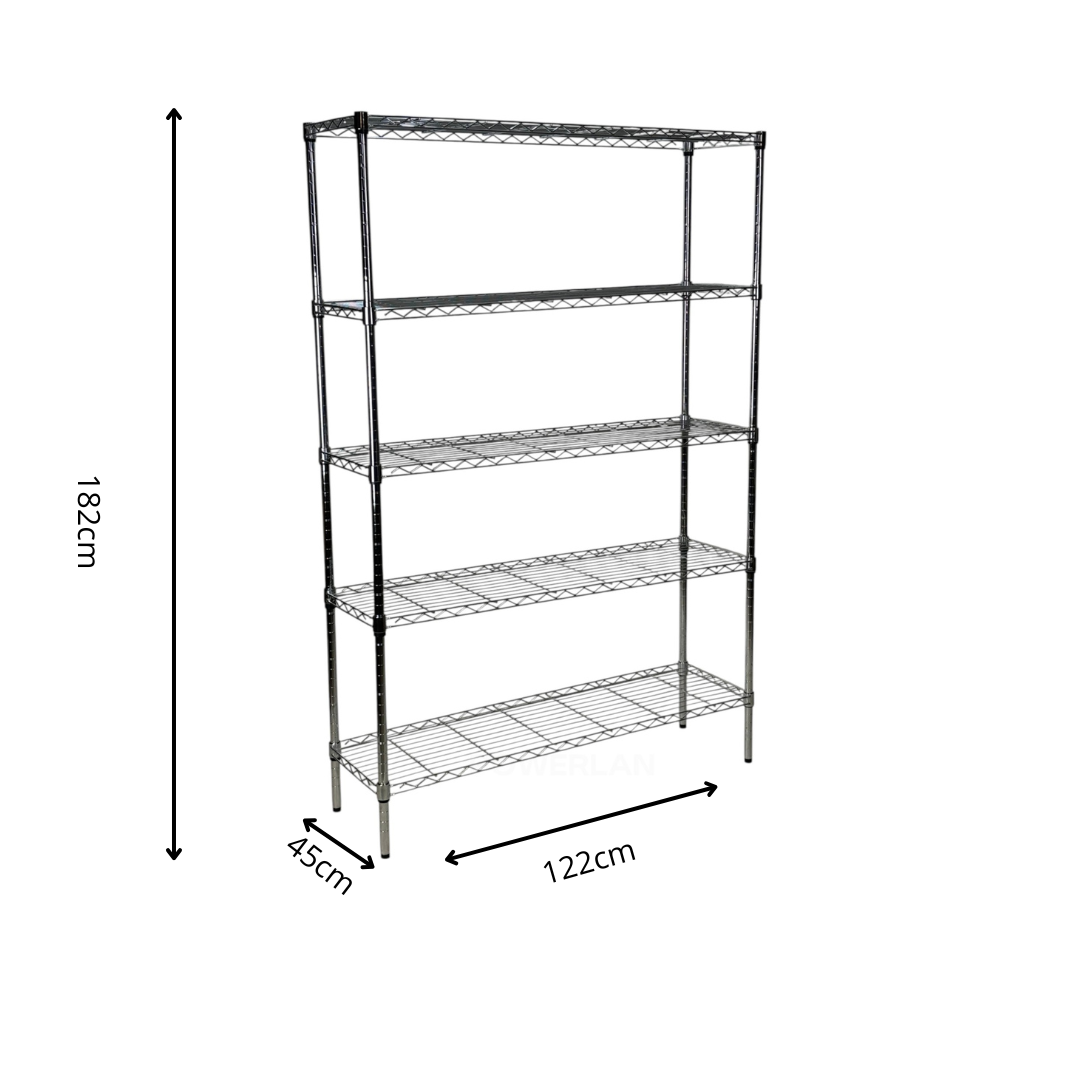Metallika Scaffale Modulare in Acciaio Cromato 122 × 45 × H 182 cm, 5 Ripiani