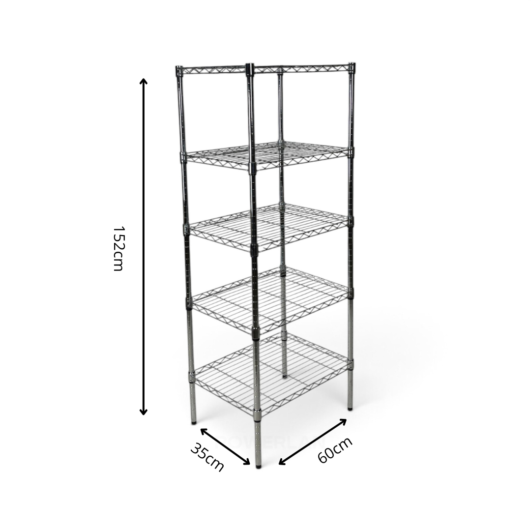Metallika Scaffale Modulare in Acciaio Cromato 60 × 35 × H 152 cm, 5 Ripiani